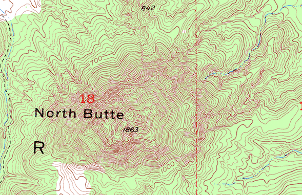 North Butte without hillshading - USGS 7.5' Sutter Buttes 1973